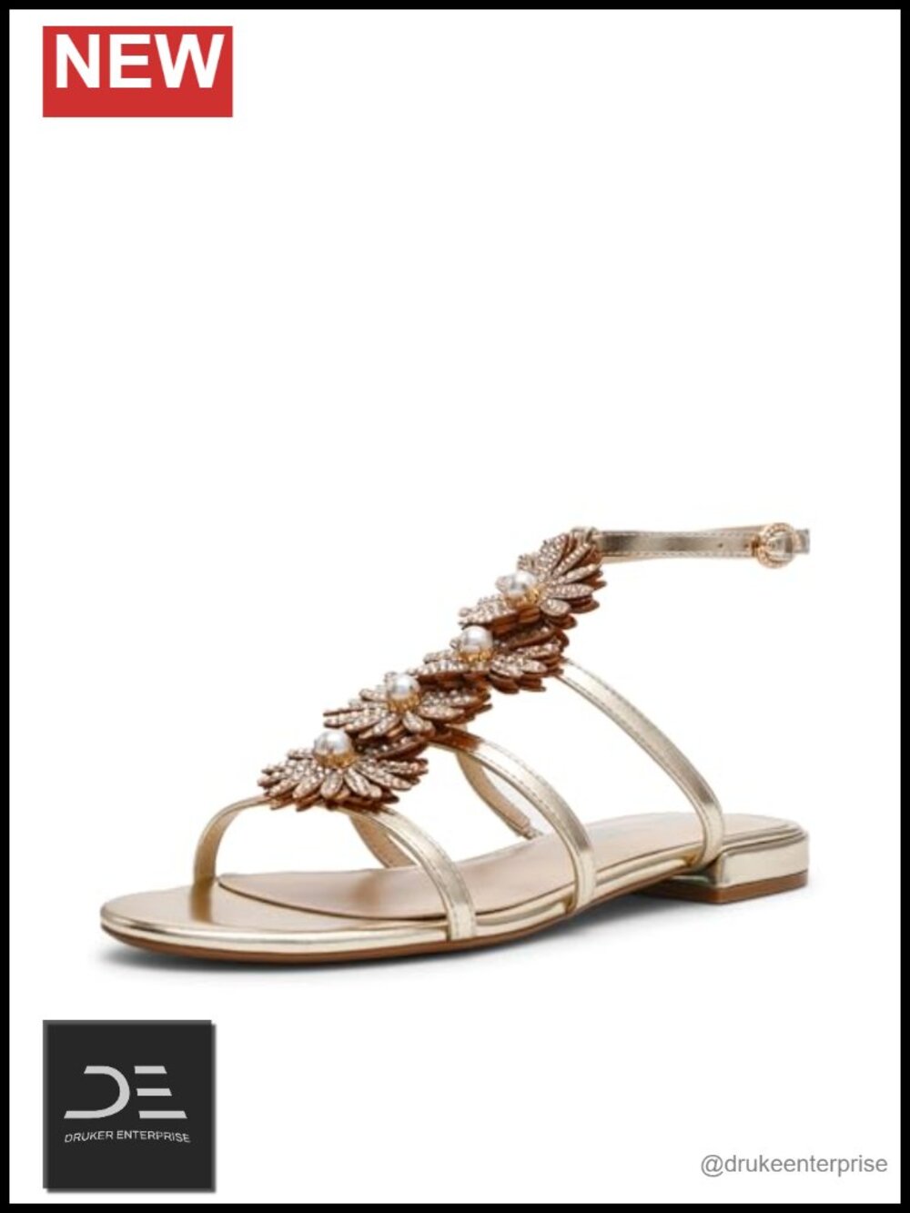 Rhinestone Heeled Sandals with Ankle Strap - Low Heel Gladiator Sandals